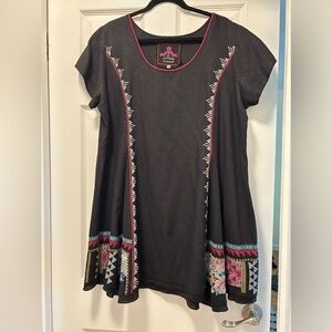 Johnny Was Los Angeles Linen Embroidered Scoop Neck Tunic/Mini Dress XL
